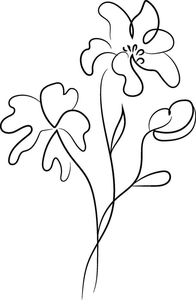 Minimalist Line Art Flower Drawing vector