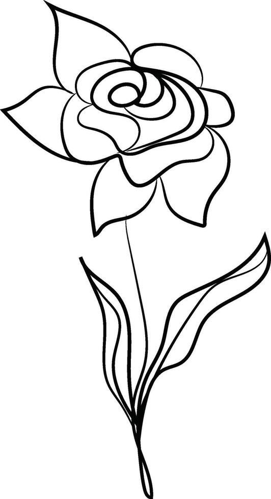 Line Art Drawing of a Single Rose Flower vector