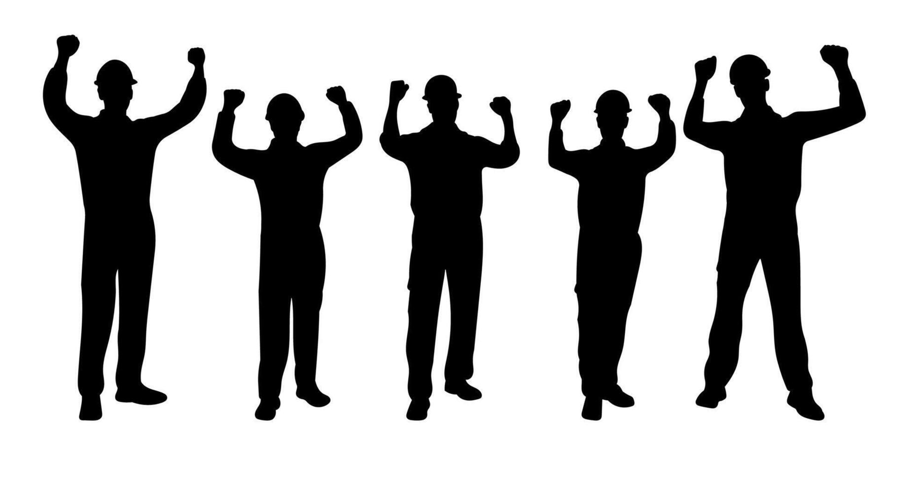 Happy carpenter expression with raised hands silhouette illustration set vector