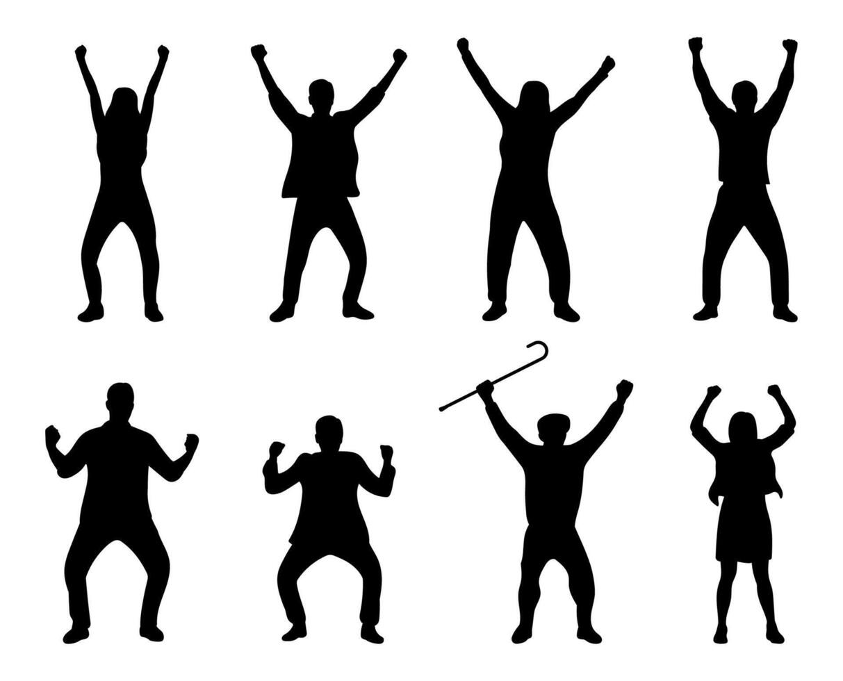 Silhouette of a Happy Person Raising Hands. Illustration vector