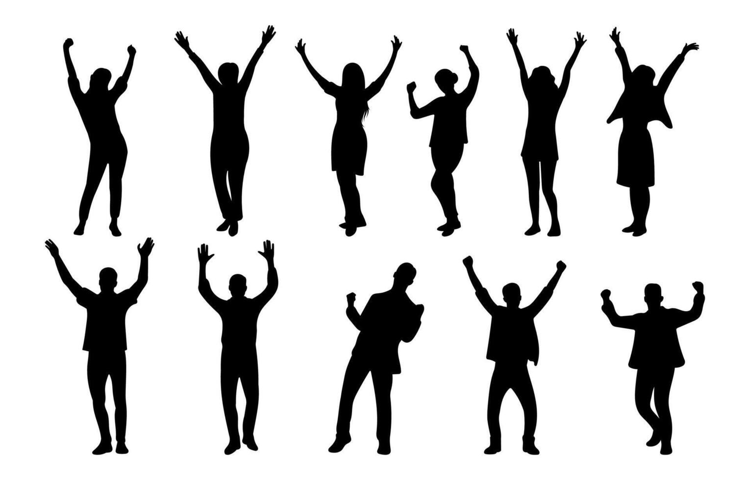 Silhouette of a Happy Person Raising Hands vector