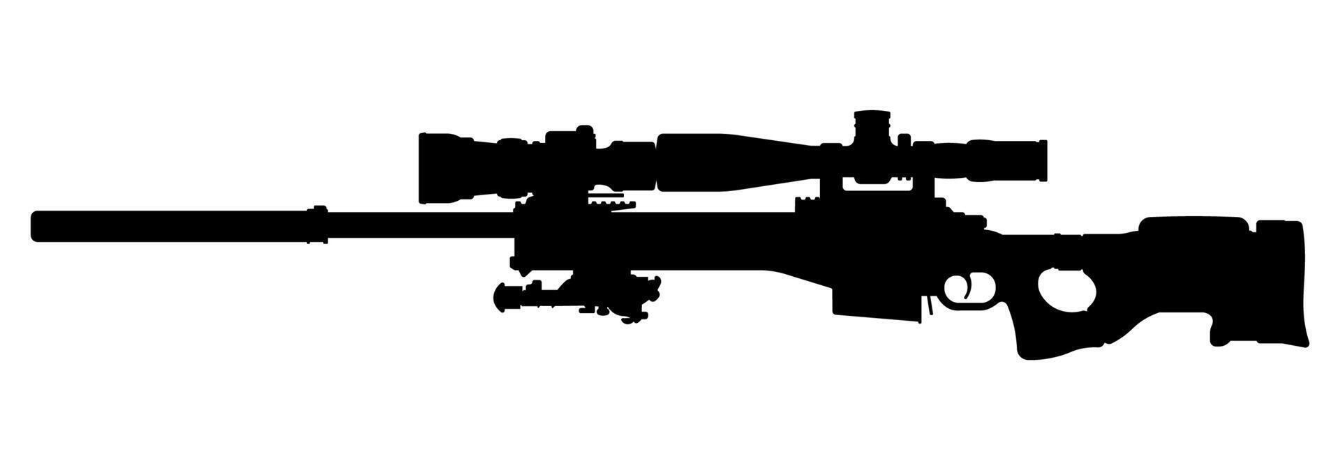 Sniper Weapon Silhouette. High Contrast on White Background vector