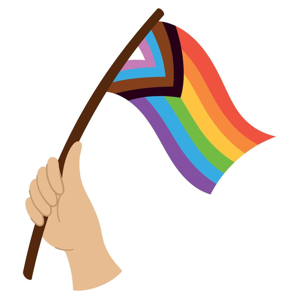 Hand Holding LGBTQA Waving Flag Isolated on White. LGBT Pride Symbol Celebrating Love, Inclusion, and Diversity. Illustration for Pride Month and Equality Themes vector