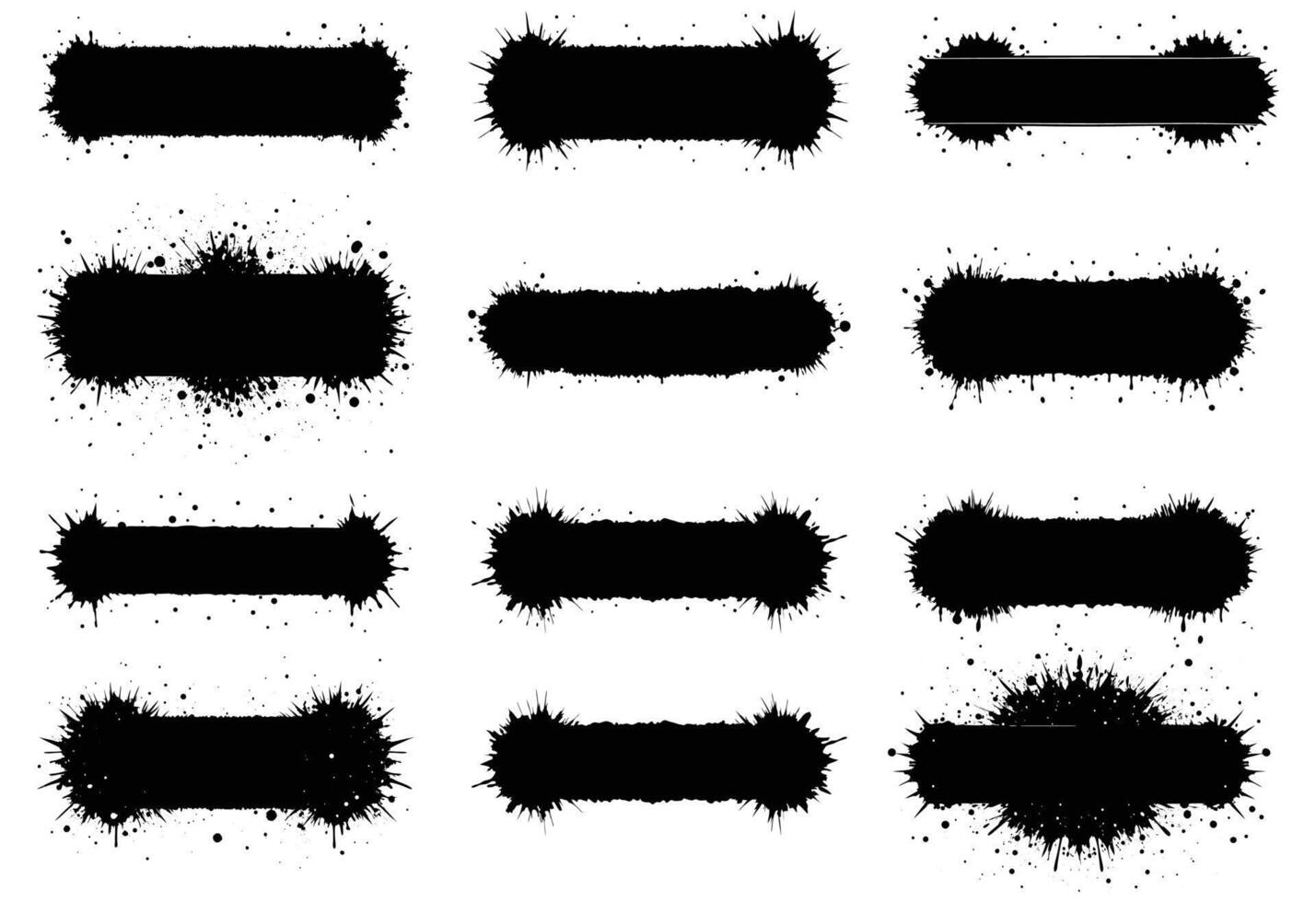 Grunge Black Ink Splatter Brush Stroke , Set Horizontal Rectangular Paint Textures for Banner, Background, or Graphic Design Elements vector