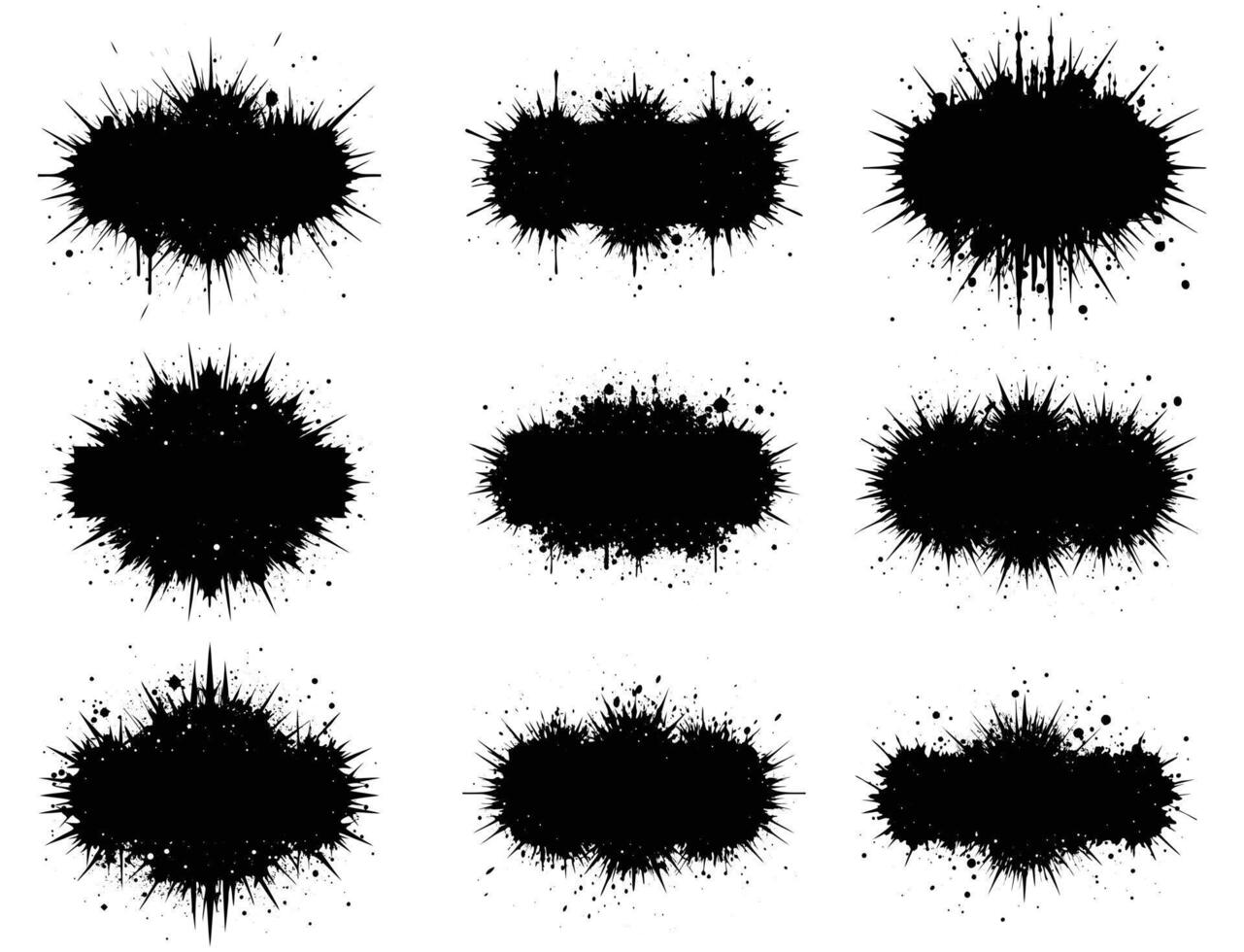 Black Grunge Brush Stroke Texture Pack, Horizontal Ink Splatter Vectors for Distressed Design and Artistic Backgrounds