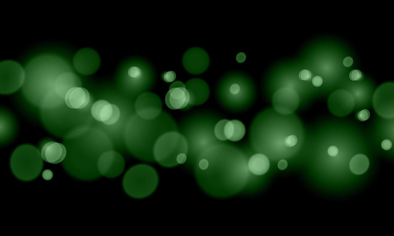 Abstract blur green circle bokeh black background. shiny soft green light. vector