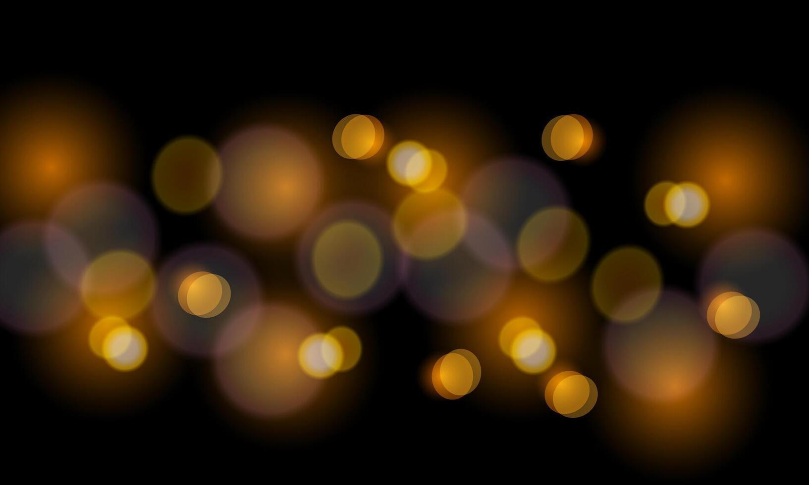 Abstract blur yellow gold circle bokeh black background. soft light. vector