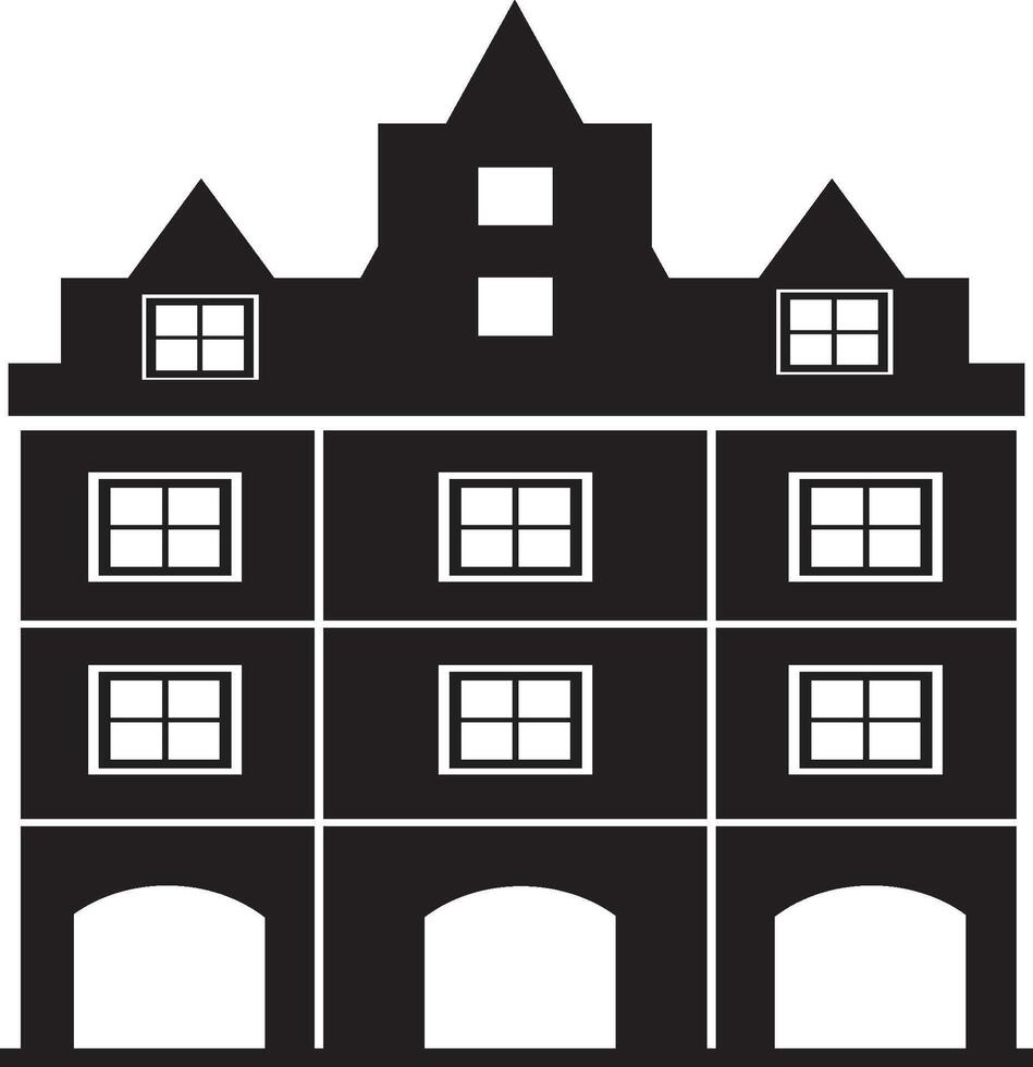 A black and white illustration of a building. vector
