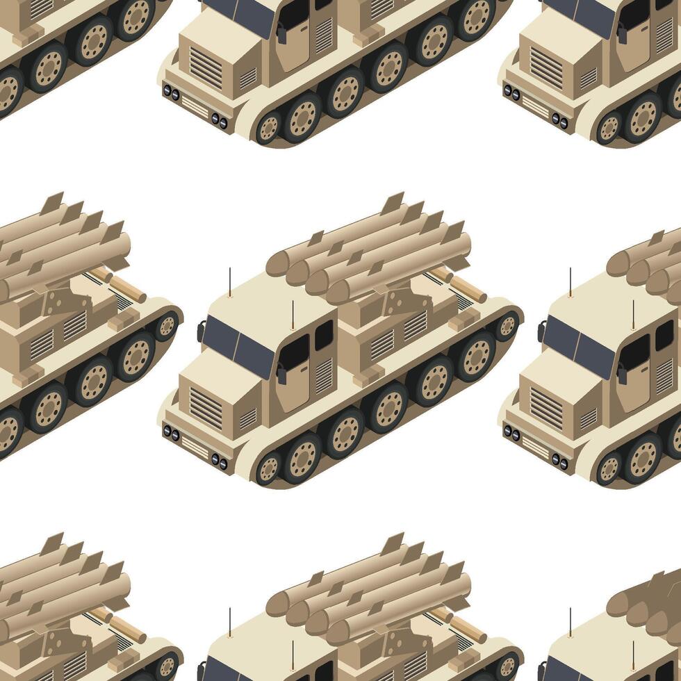A pattern of military vehicles on white background vector