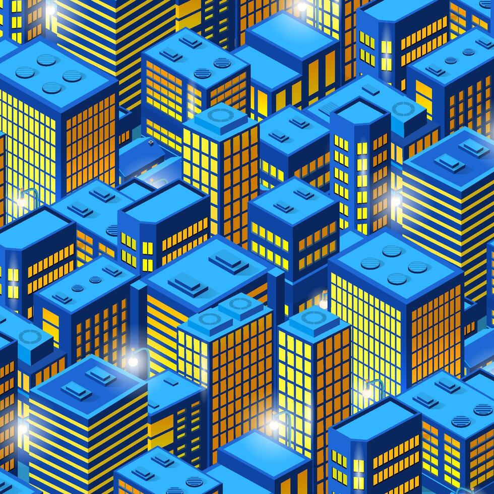 A seamless pattern of blue and yellow buildings vector