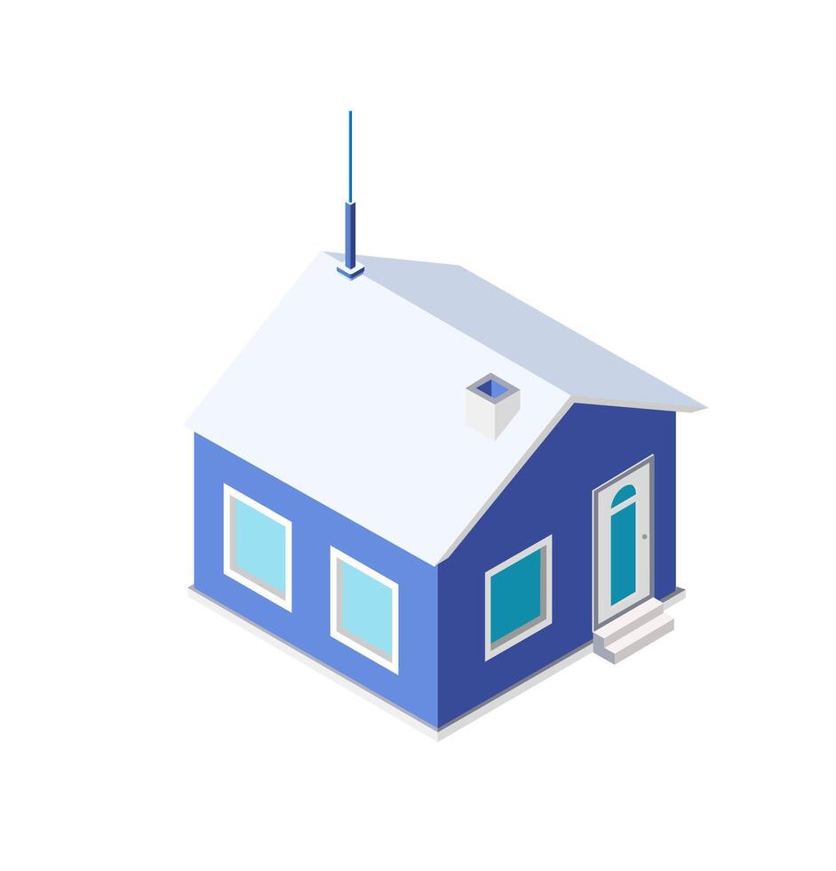 A blue house with a white roof and windows vector