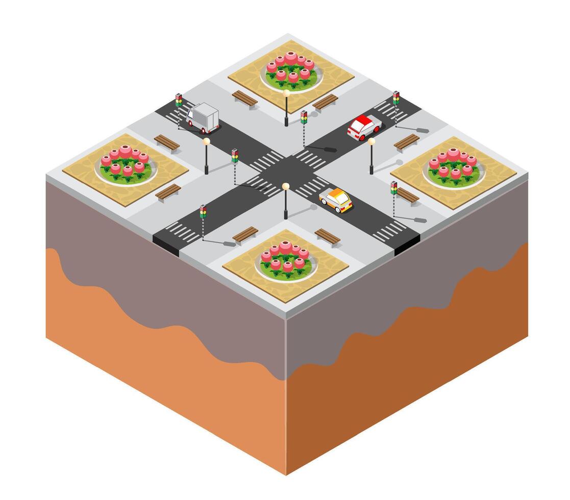 Isometric city street g intersection illustration vector