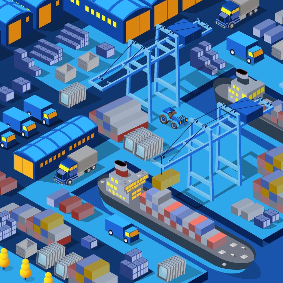 An illustration of a cargo ship and cargo containers vector