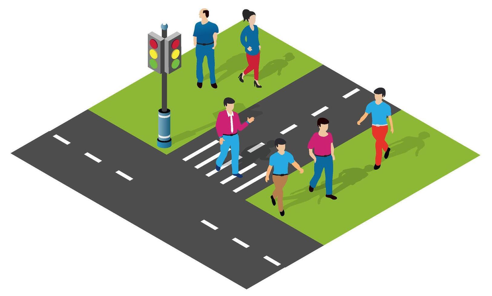 People crossing the street in an isometric illustration vector