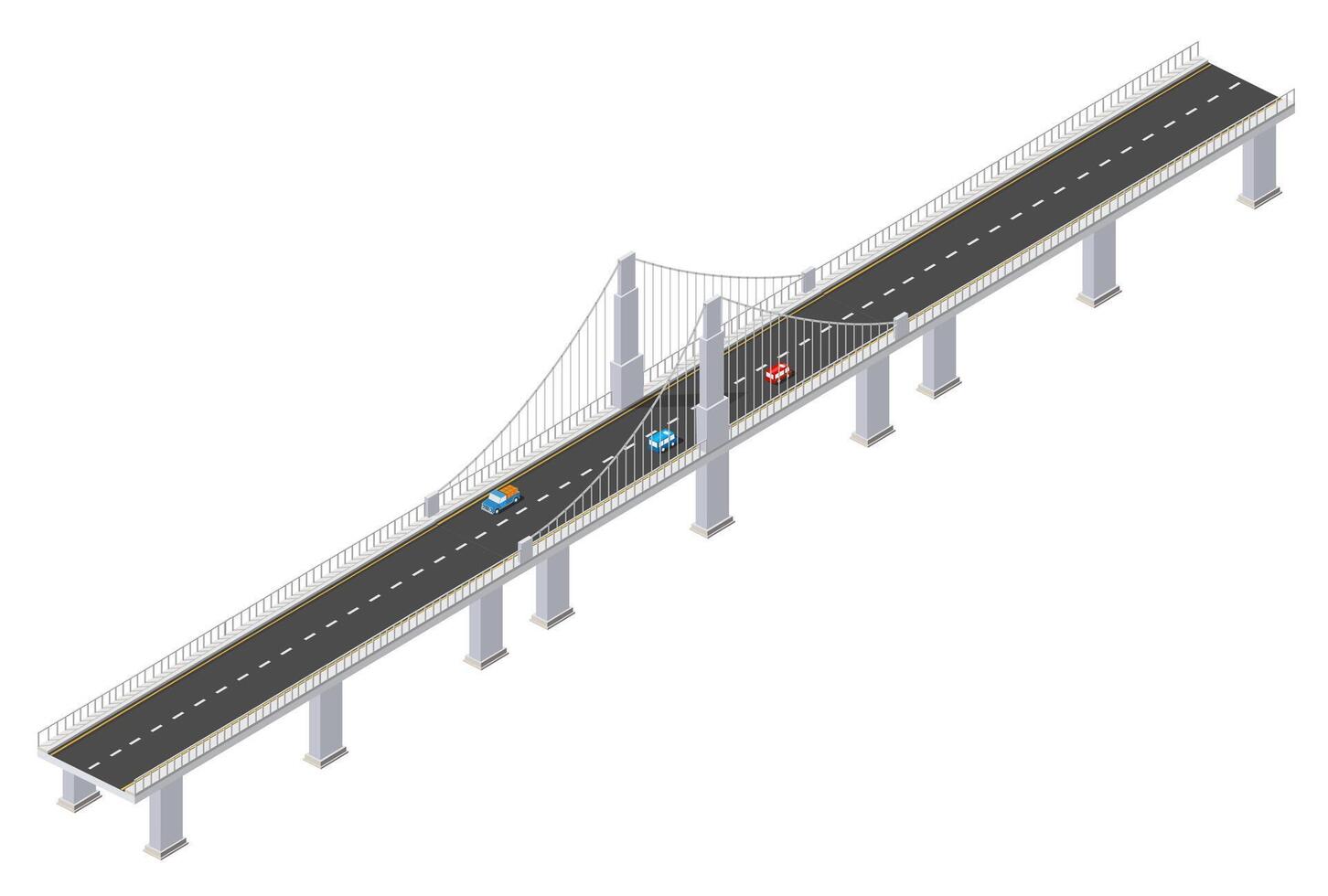 Isometric view of the bridge with cars on it vector