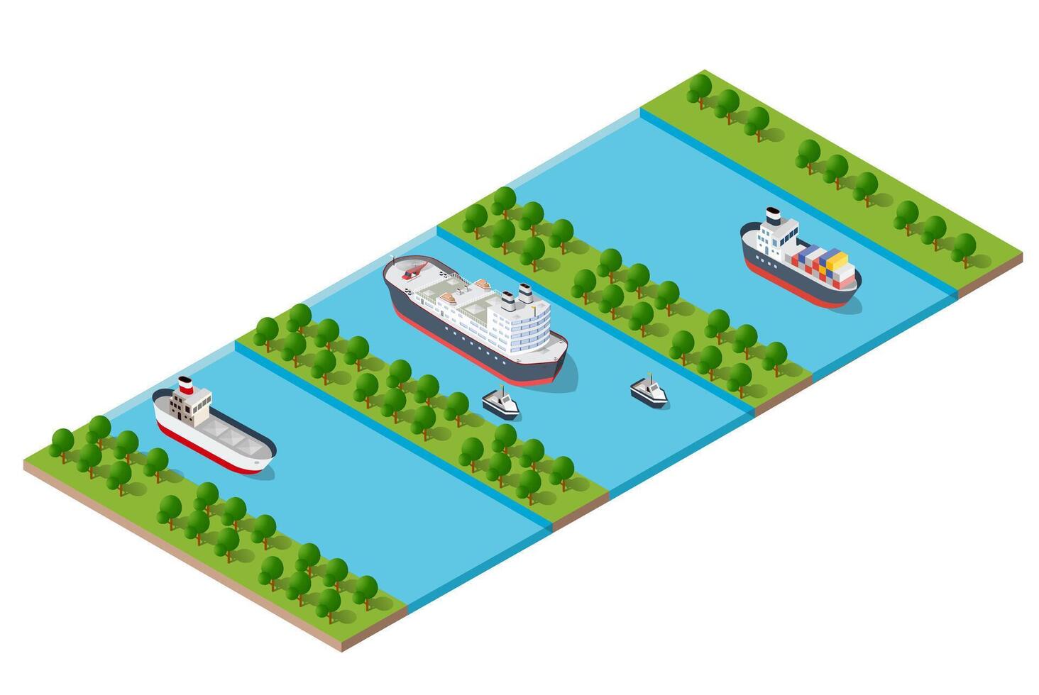 Isometric cargo ship and cargo ship on the water vector