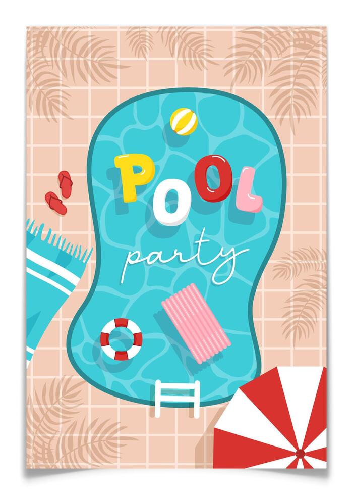 Summer Pool Party Invitation Card Template. vector
