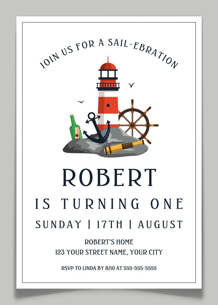 Sailor Birthday Party Invitation Nautical Postcard vector