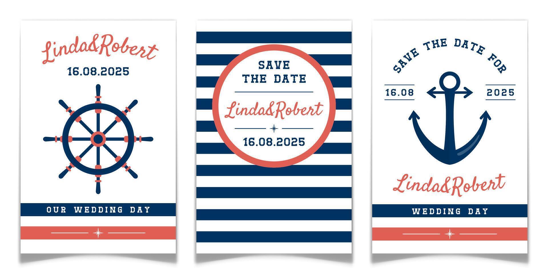 Save The Date Cards in Sailor and Nautical Style. vector
