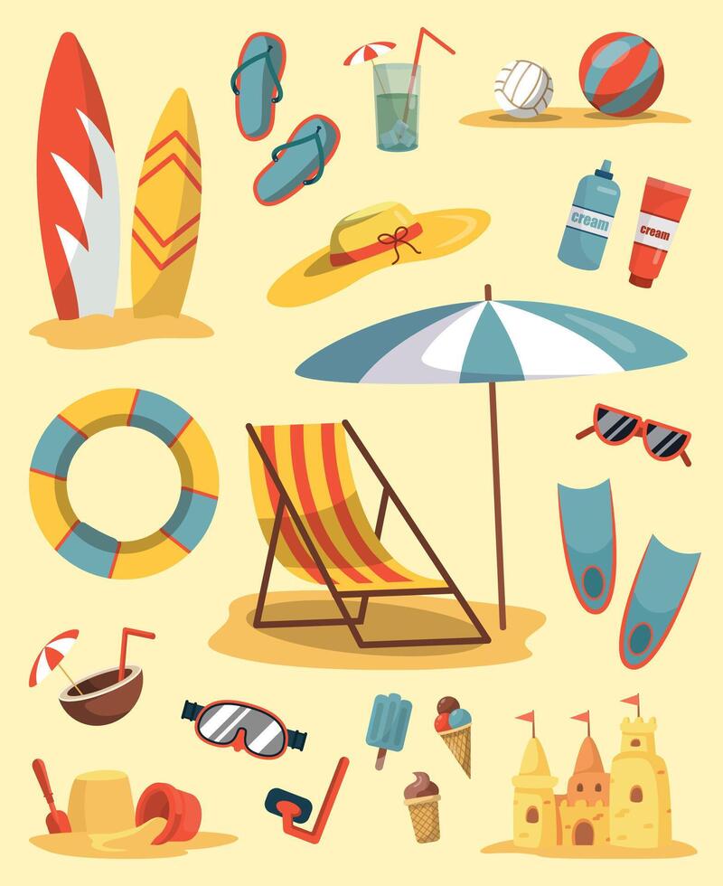 Collection of Elements for Summer Beach Vacation. vector