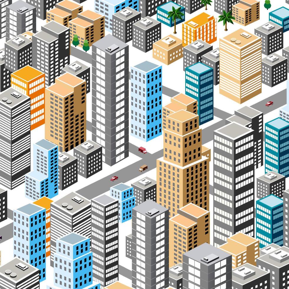 Isometric cityscape with skyscrapers and buildings. vector