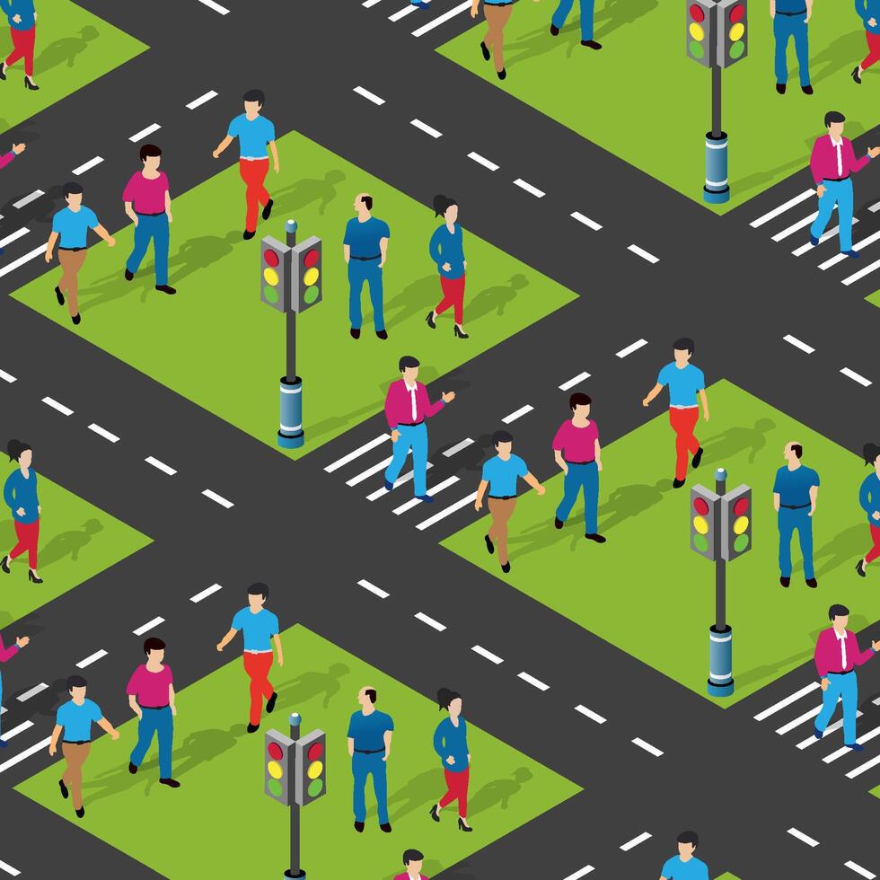 People crossing the street in isometric pattern vector