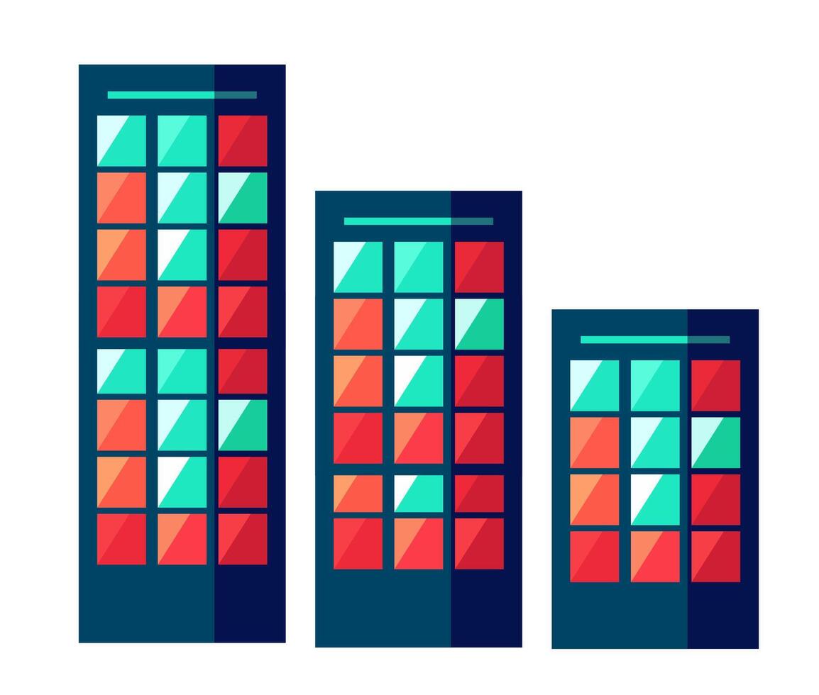 Three tall buildings with windows and windows vector
