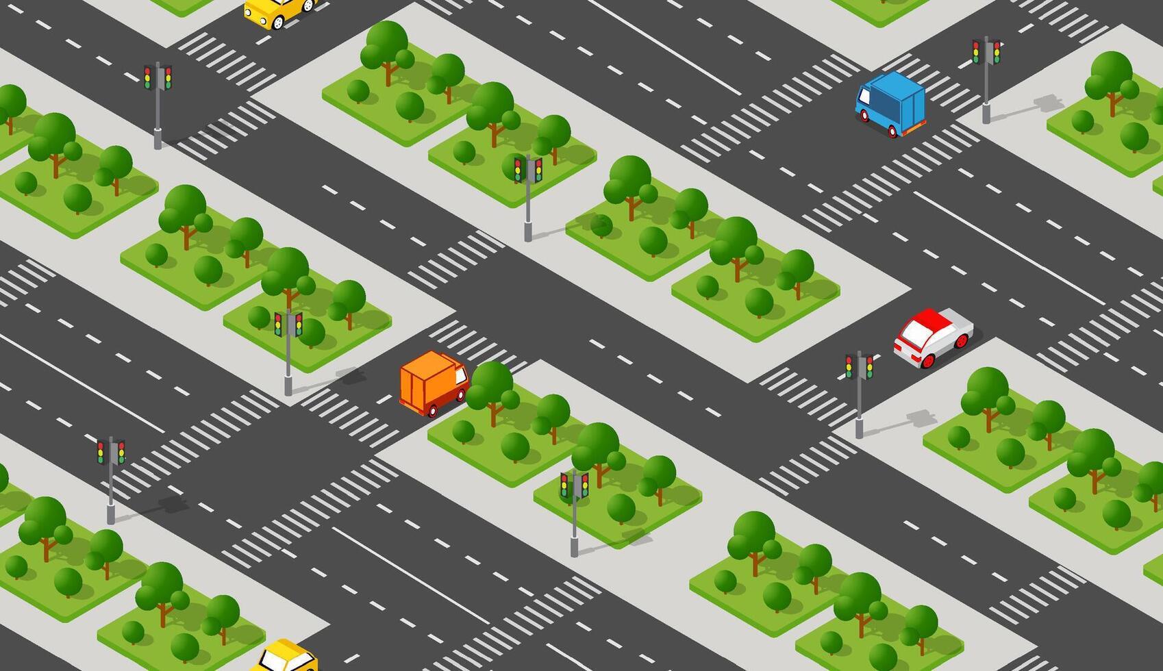 An isometric pattern with cars and trucks on the road vector