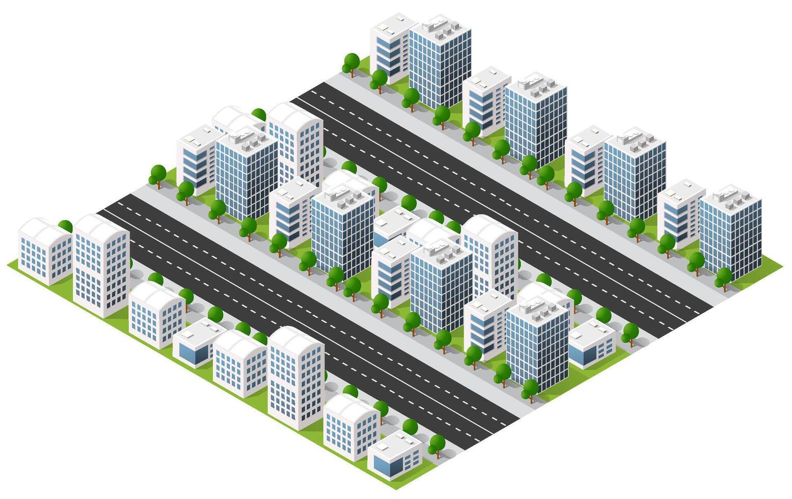 Isometric city with road and buildings vector