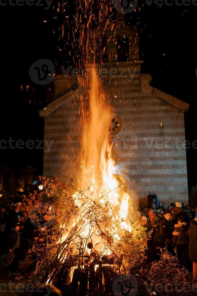 Budva, Montenegro - 06 january 2024. Christmas Eve Bonfire Celebration in Old Town Budva, Montenegro photo