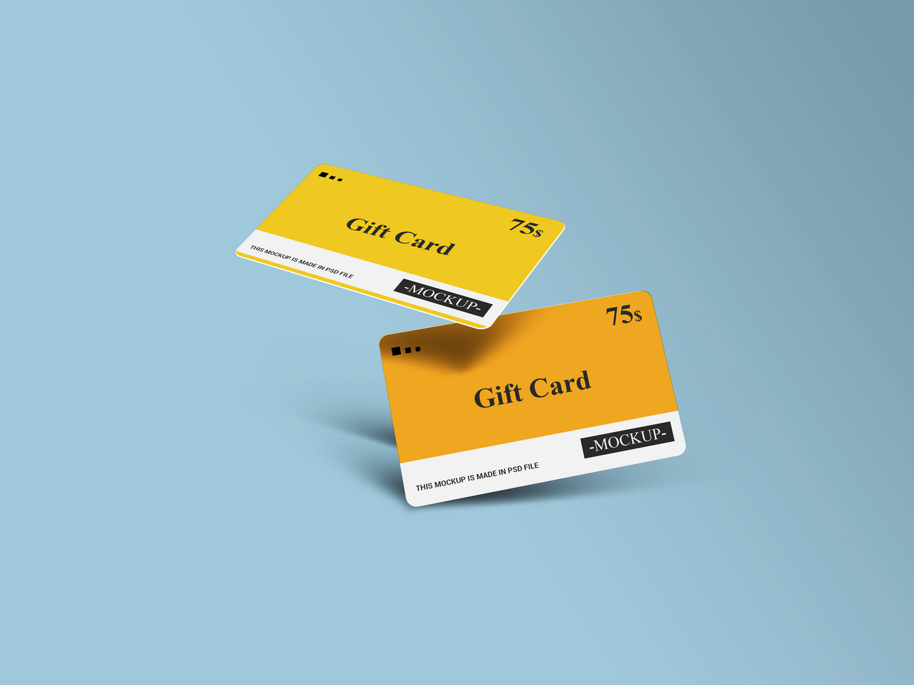 Two Front and Back Flying Gift Card Mockups psd