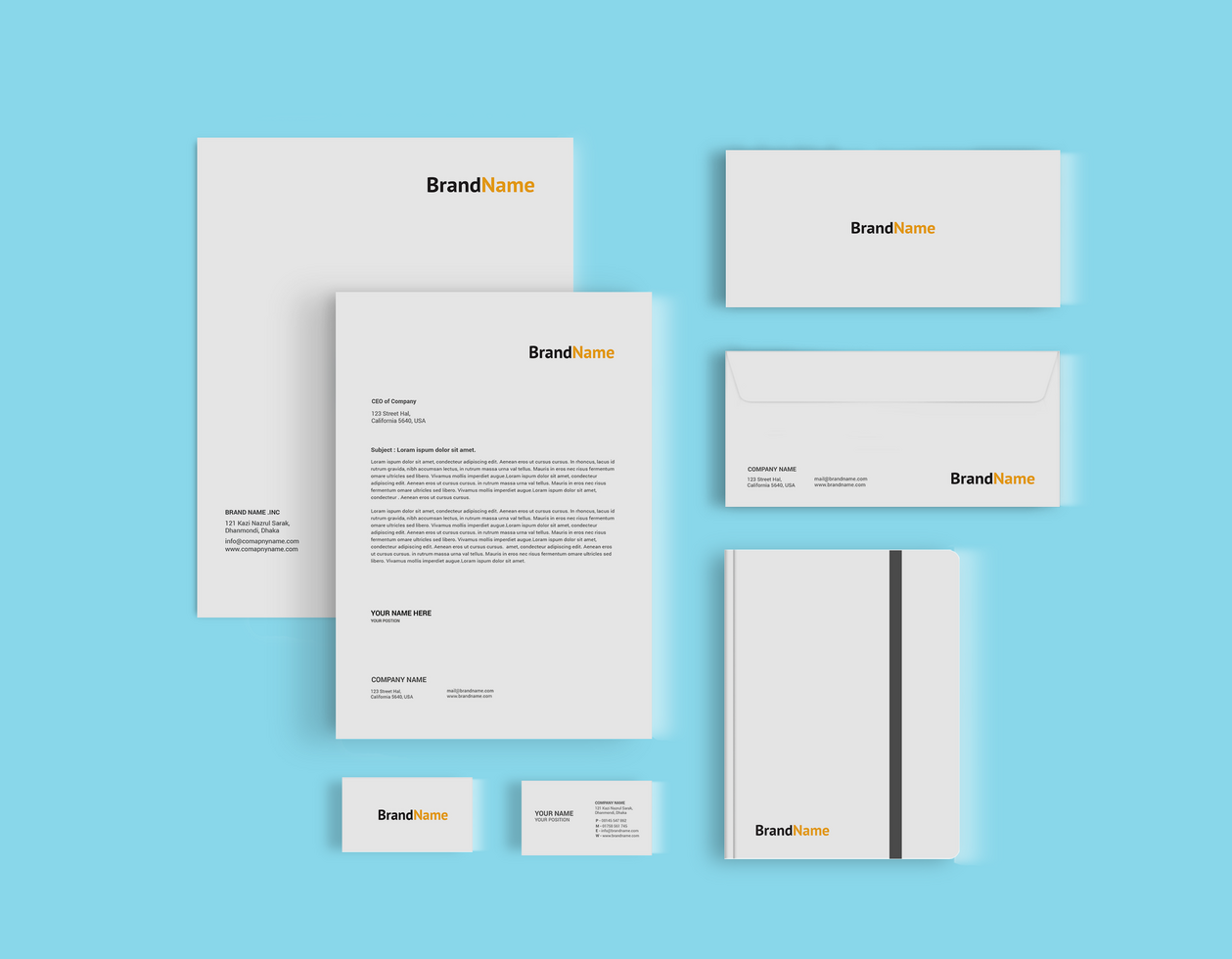 Stationary Mockup Template with Blue Background psd
