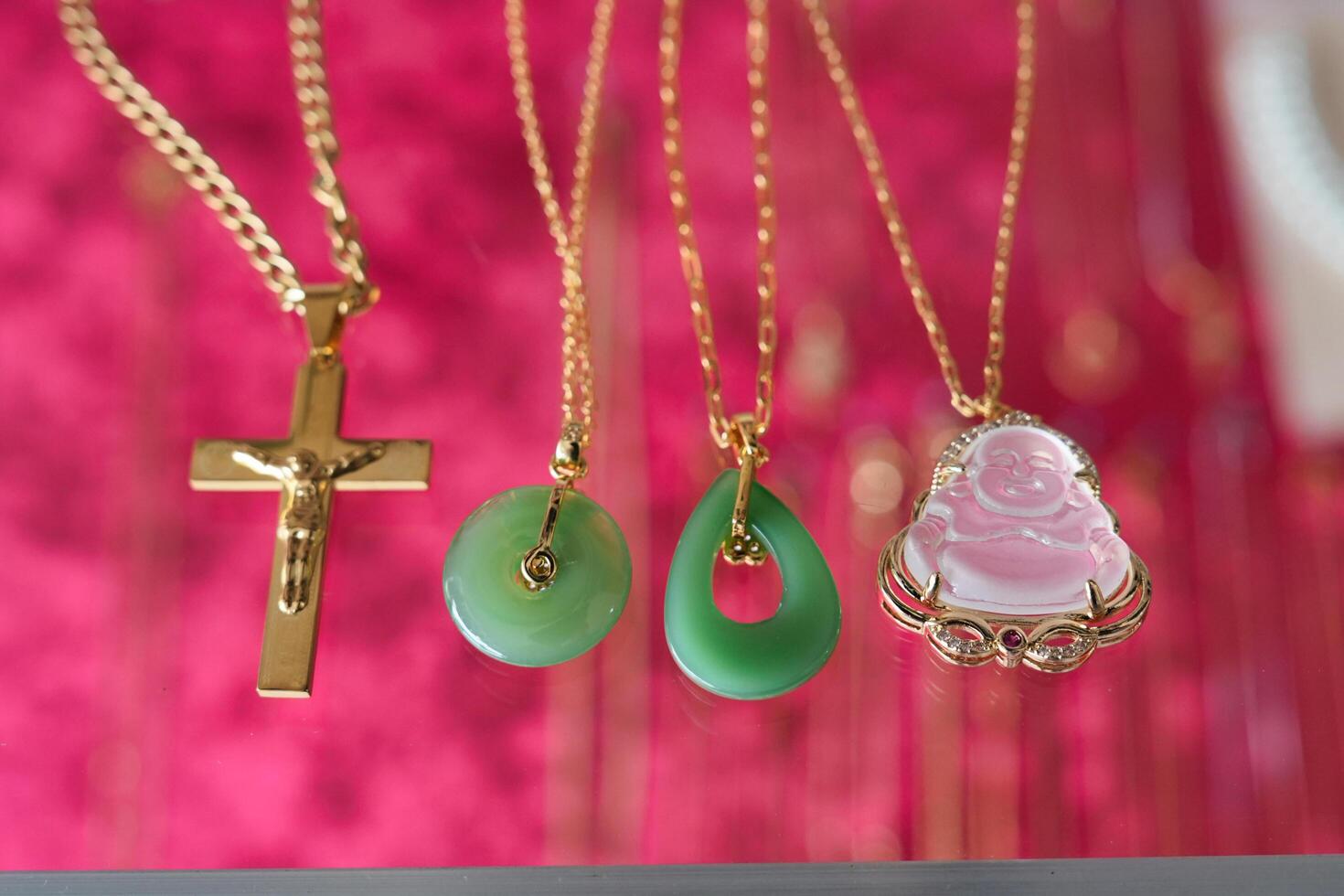 a collection of necklaces with different colors photo