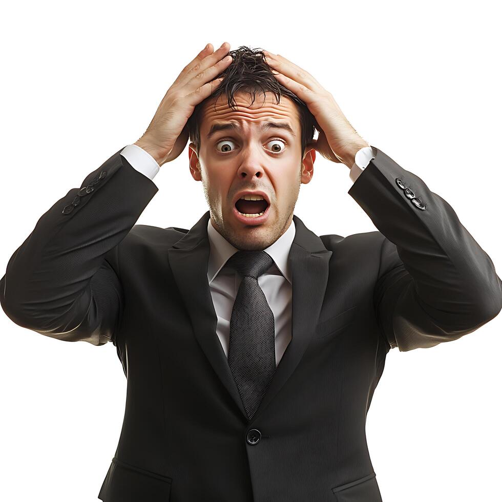 Businessman with Stressed Expression Isolated on white photo