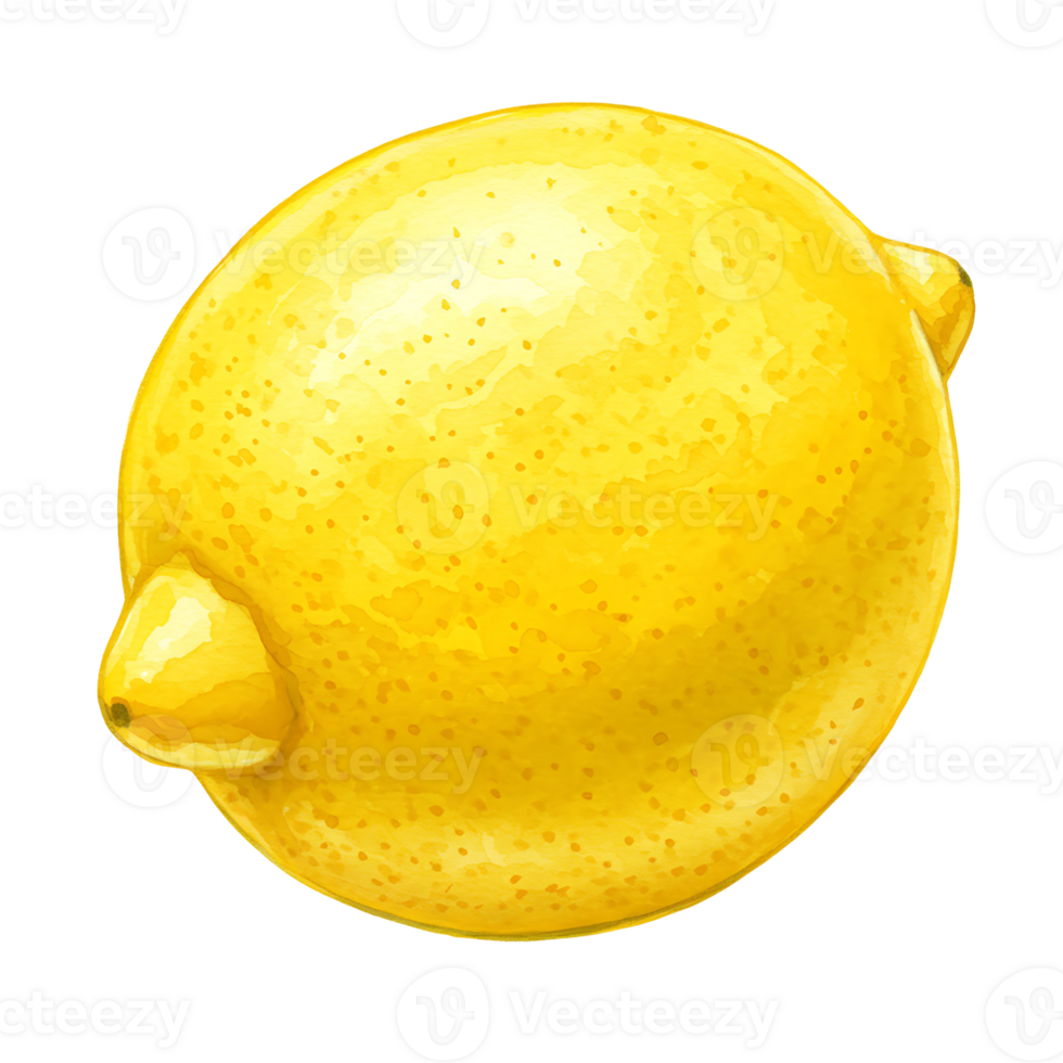 A Watercolor vibrant yellow lemon with textured surface isolated against a plain surrounding area on transparent background png