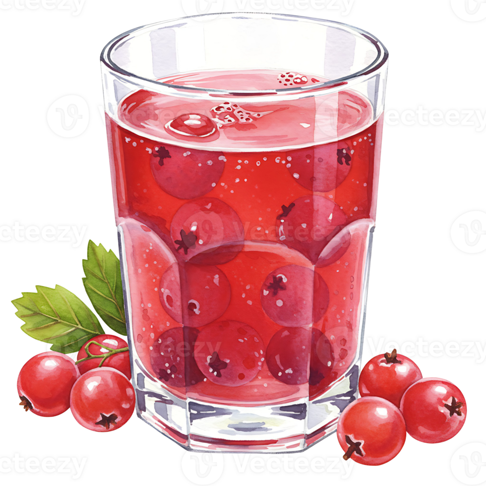 A Watercoloring beverage with berries in a clear Watercolor on a plain backdrop for a simple composition on transparent background png