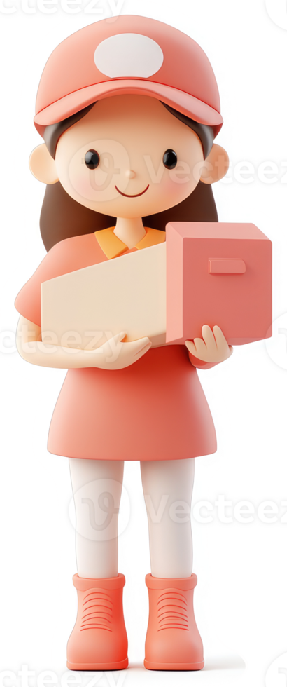Cheerful delivery person holding a package. png