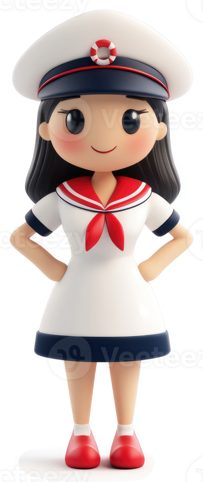 Cheerful cartoon sailor girl in uniform. png