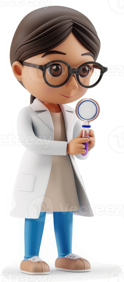 Female scientist examining a specimen. png