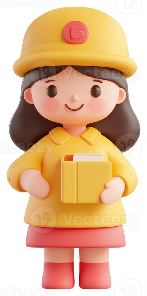 Cheerful girl character holding a book. png