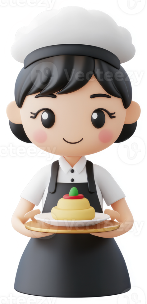 Cheerful chef character holding a plate of pasta. png