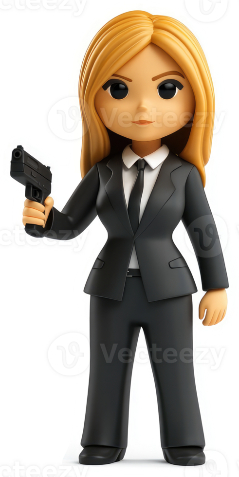 Cartoon female agent holding a handgun. png
