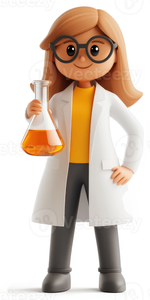 Smiling female scientist holding a beaker. png