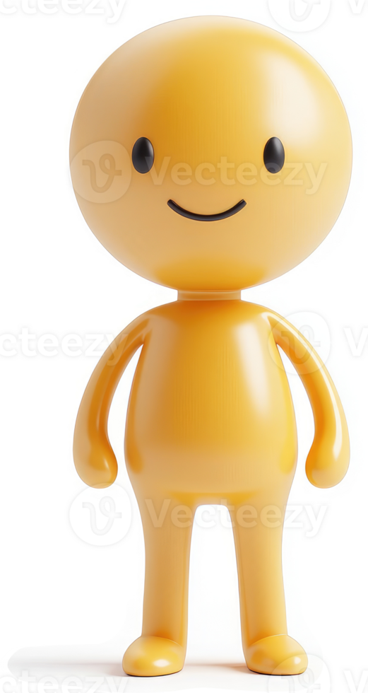 Smiling, stylized cartoon character stands on a plain background. png