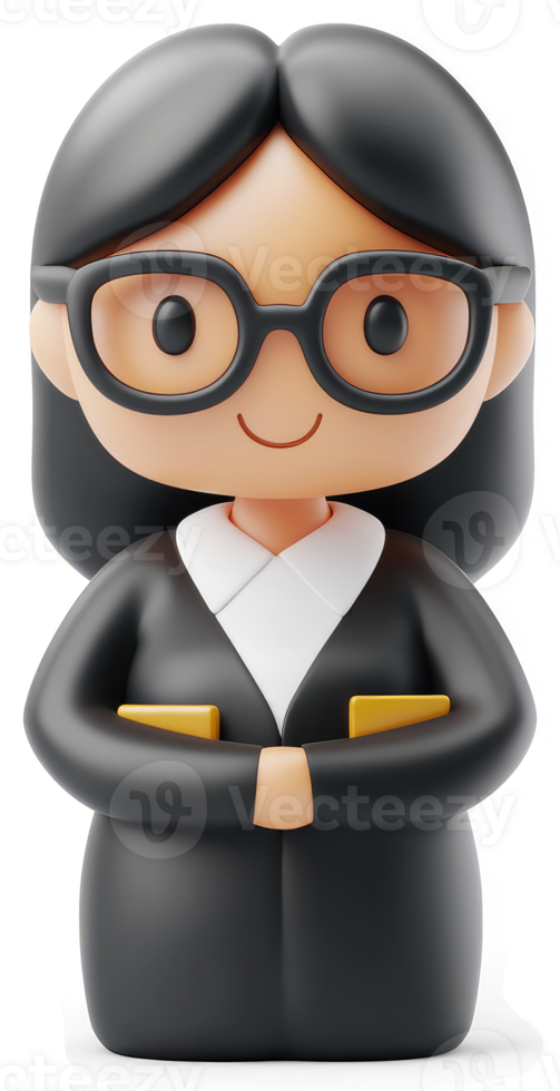 Smiling, stylized female figure in a judge's robe. png