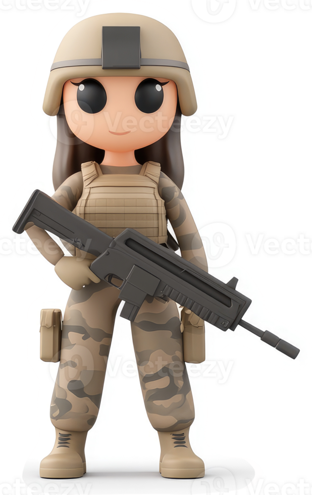 Military woman character in camouflage uniform. png