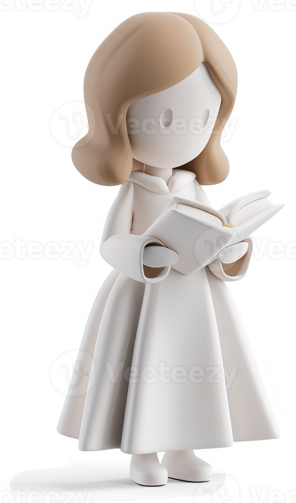 Whimsical figurine of a woman reading a book. png