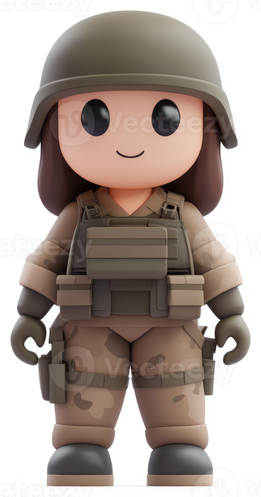 Cartoon military woman in camouflage uniform. png