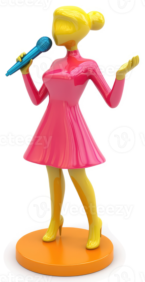 Colorful figurine of a woman singing into a microphone. png
