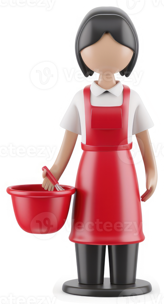 Smiling cafe worker holds a red bowl. png